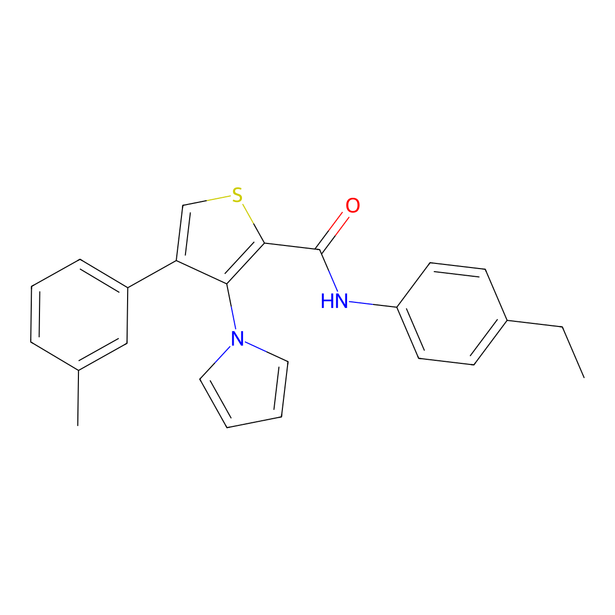 N-(4-ethylphenyl)-4-(3-methylphenyl)-3-(1H-pyrrol-1-yl)thiophene-2-carboxamide molecular structure, CAS 1291837-97-2
