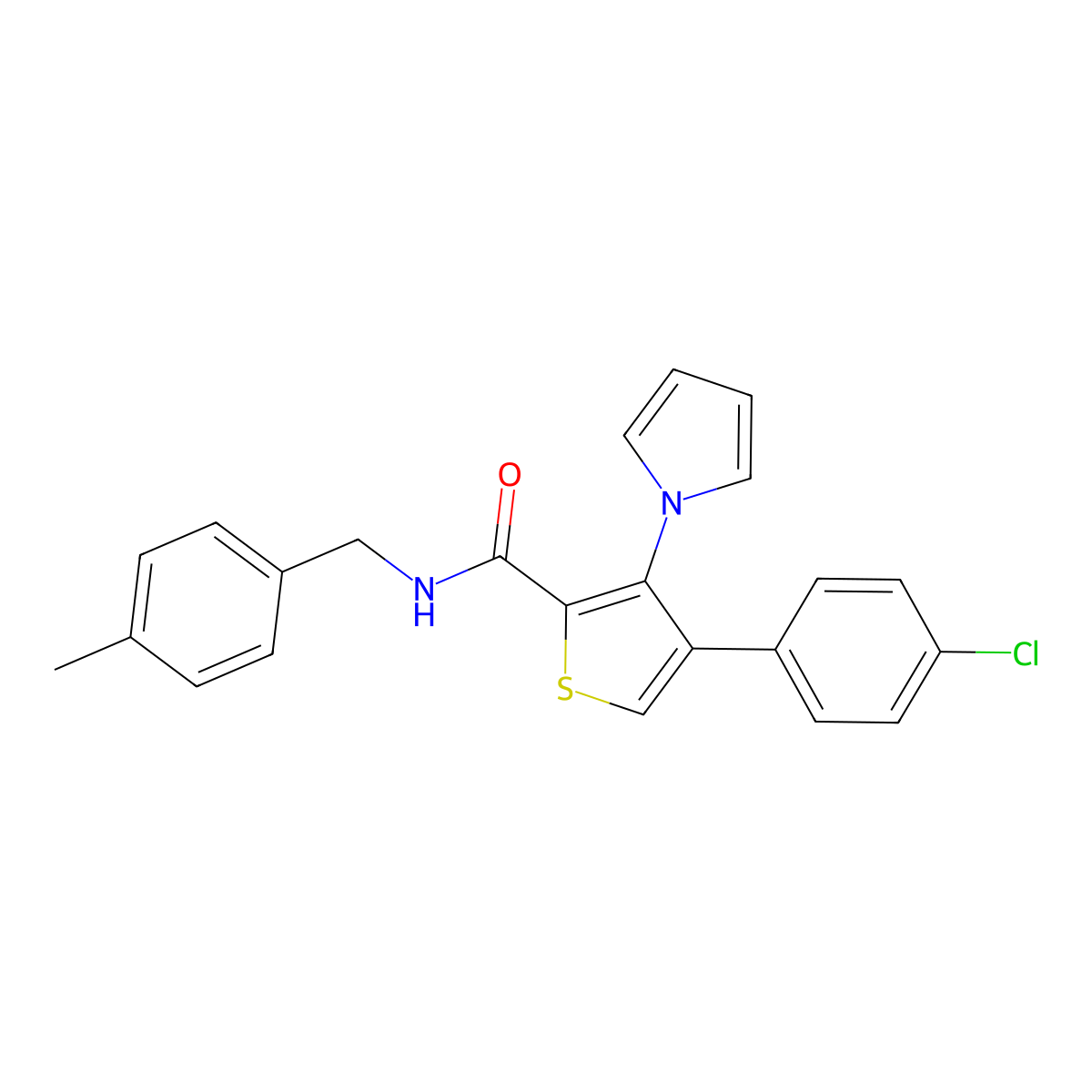 4-(4-chlorophenyl)-N-(4-methylbenzyl)-3-(1H-pyrrol-1-yl)thiophene-2-carboxamide molecular structure, CAS 1291838-08-8