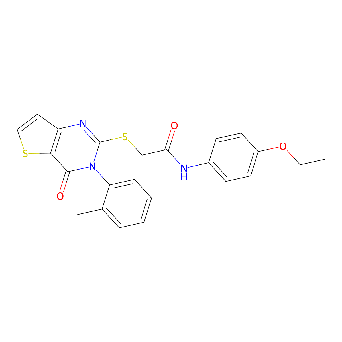 N-(4-ethoxyphenyl)-2-{[3-(2-methylphenyl)-4-oxo-3,4-dihydrothieno[3,2-d]pyrimidin-2-yl]sulfanyl}acetamide molecular structure, CAS 1291838-20-4