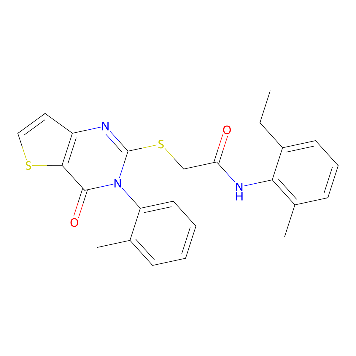 N-(2-ethyl-6-methylphenyl)-2-{[3-(2-methylphenyl)-4-oxo-3,4-dihydrothieno[3,2-d]pyrimidin-2-yl]sulfanyl}acetamide molecular structure, CAS 1291838-33-9