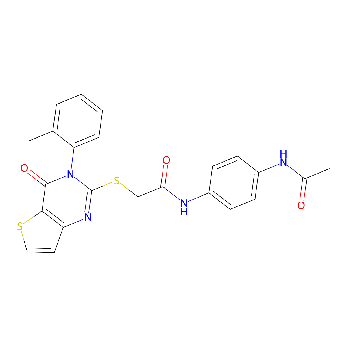 N-[4-(acetylamino)phenyl]-2-{[3-(2-methylphenyl)-4-oxo-3,4-dihydrothieno[3,2-d]pyrimidin-2-yl]sulfanyl}acetamide molecular structure, CAS 1291838-45-3