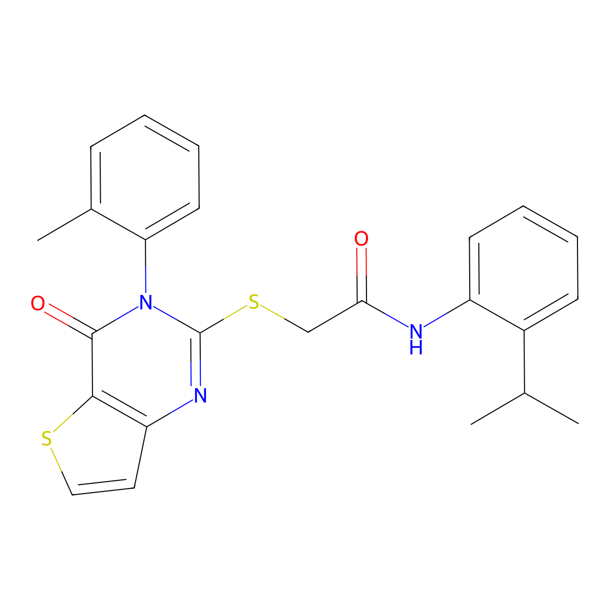 2-{[3-(2-methylphenyl)-4-oxo-3,4-dihydrothieno[3,2-d]pyrimidin-2-yl]sulfanyl}-N-[2-(propan-2-yl)phenyl]acetamide molecular structure, CAS 1291838-47-5