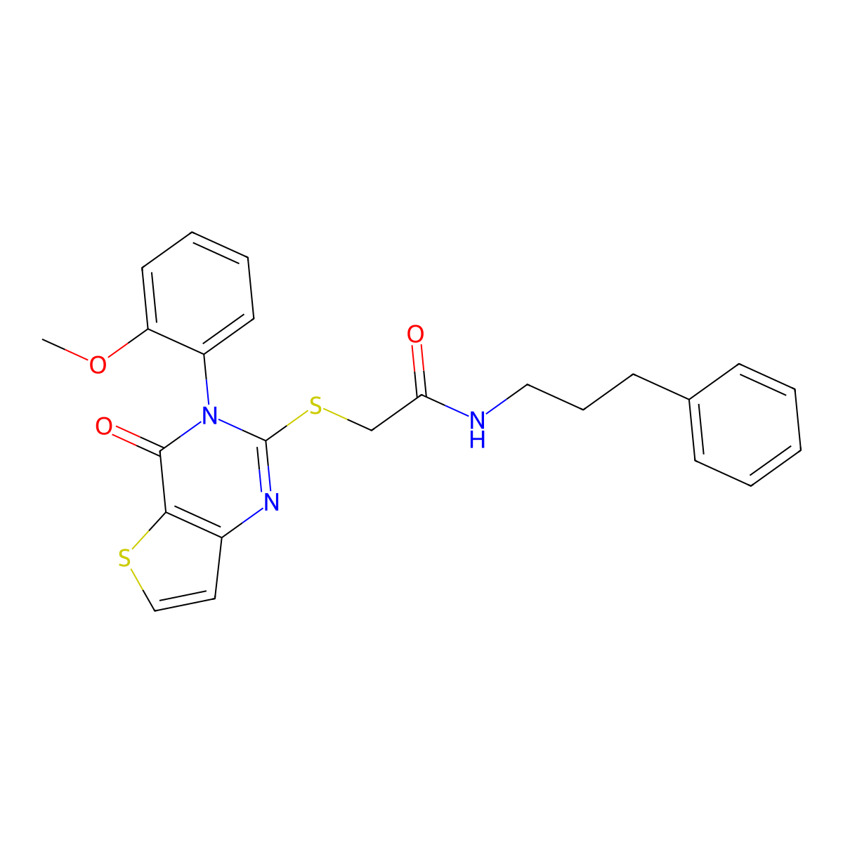 2-{[3-(2-methoxyphenyl)-4-oxo-3,4-dihydrothieno[3,2-d]pyrimidin-2-yl]sulfanyl}-N-(3-phenylpropyl)acetamide molecular structure, CAS 1291838-52-2