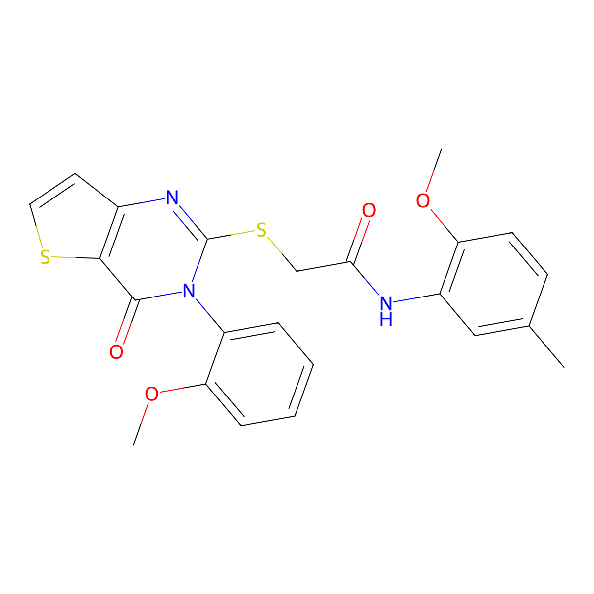 N-(2-methoxy-5-methylphenyl)-2-{[3-(2-methoxyphenyl)-4-oxo-3,4-dihydrothieno[3,2-d]pyrimidin-2-yl]sulfanyl}acetamide molecular structure, CAS 1291838-54-4