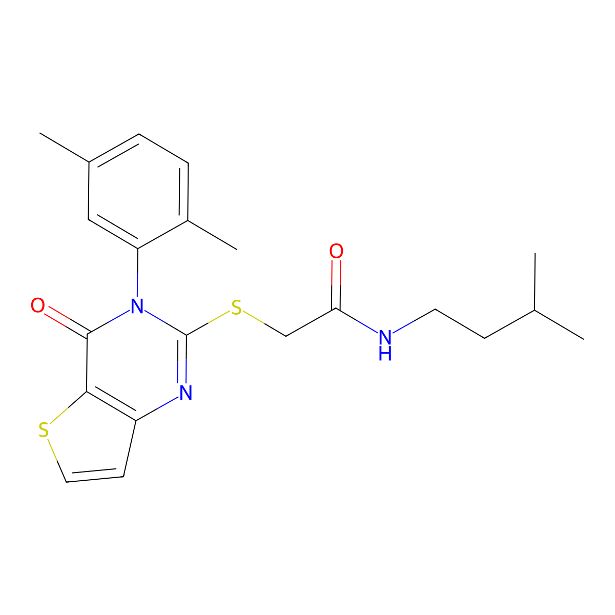2-{[3-(2,5-dimethylphenyl)-4-oxo-3,4-dihydrothieno[3,2-d]pyrimidin-2-yl]sulfanyl}-N-(3-methylbutyl)acetamide molecular structure, CAS 1291838-64-6