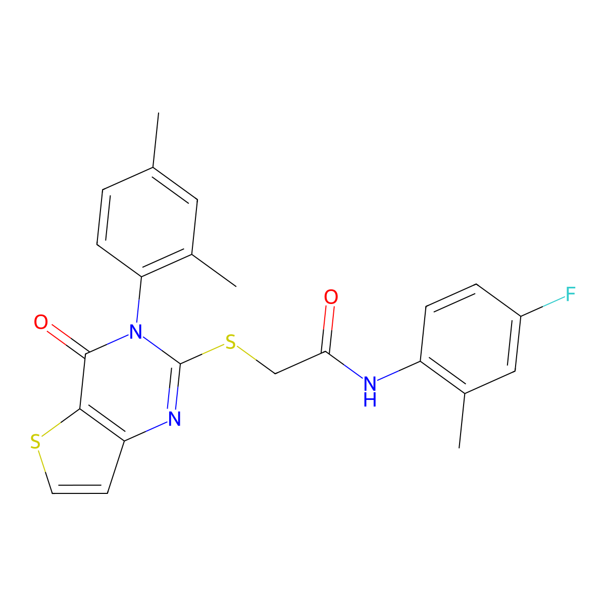 2-{[3-(2,4-dimethylphenyl)-4-oxo-3,4-dihydrothieno[3,2-d]pyrimidin-2-yl]sulfanyl}-N-(4-fluoro-2-methylphenyl)acetamide molecular structure, CAS 1291839-24-1
