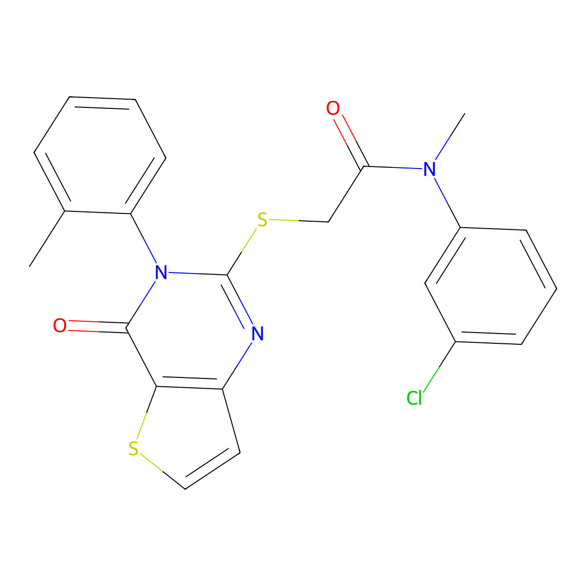 N-(3-chlorophenyl)-N-methyl-2-{[3-(2-methylphenyl)-4-oxo-3,4-dihydrothieno[3,2-d]pyrimidin-2-yl]sulfanyl}acetamide molecular structure, CAS 1291839-25-2