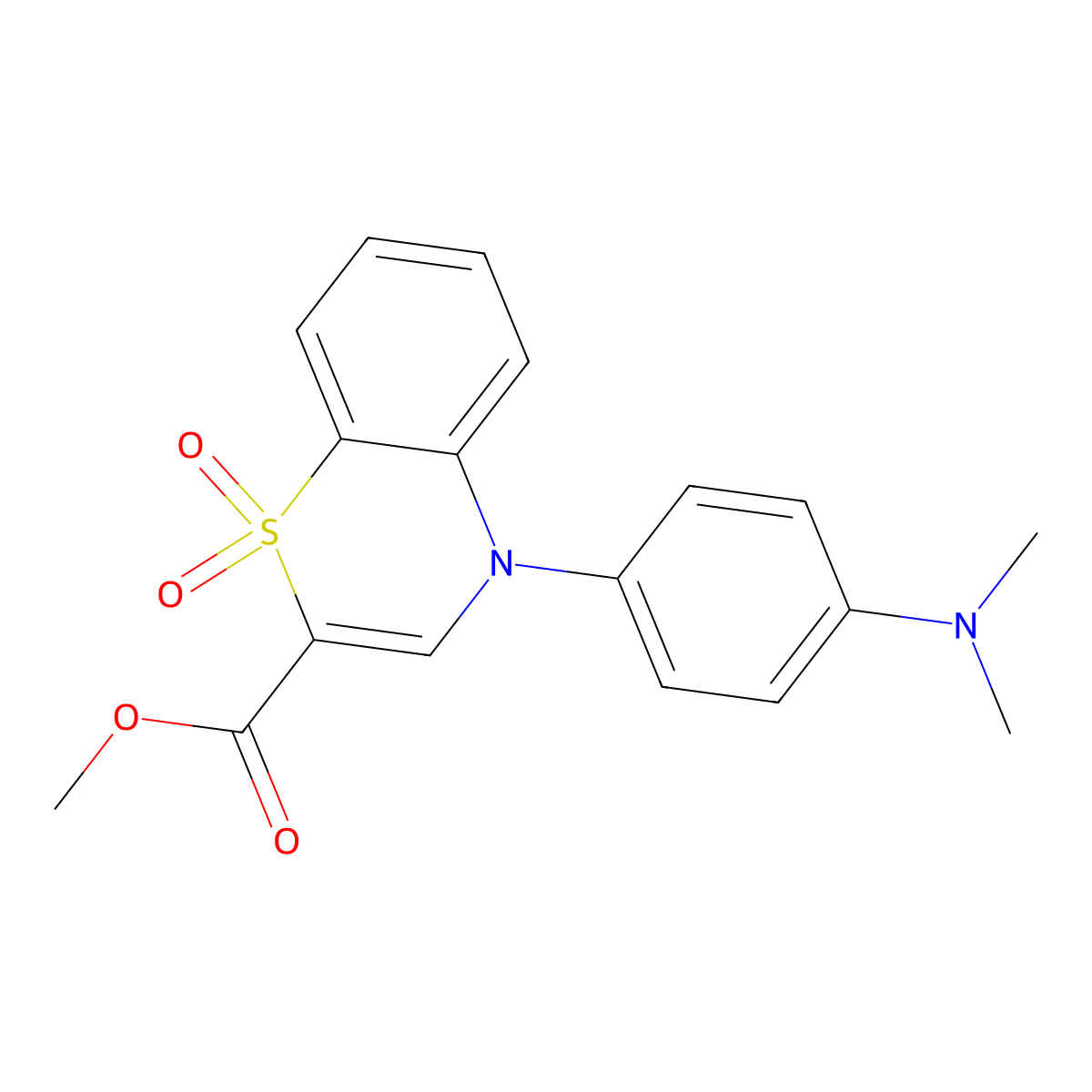 methyl 4-[4-(dimethylamino)phenyl]-4H-1,4-benzothiazine-2-carboxylate 1,1-dioxide molecular structure, CAS 1291839-65-0