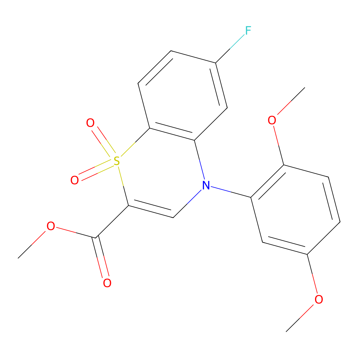 methyl 4-(2,5-dimethoxyphenyl)-6-fluoro-4H-1,4-benzothiazine-2-carboxylate 1,1-dioxide molecular structure, CAS 1291839-68-3