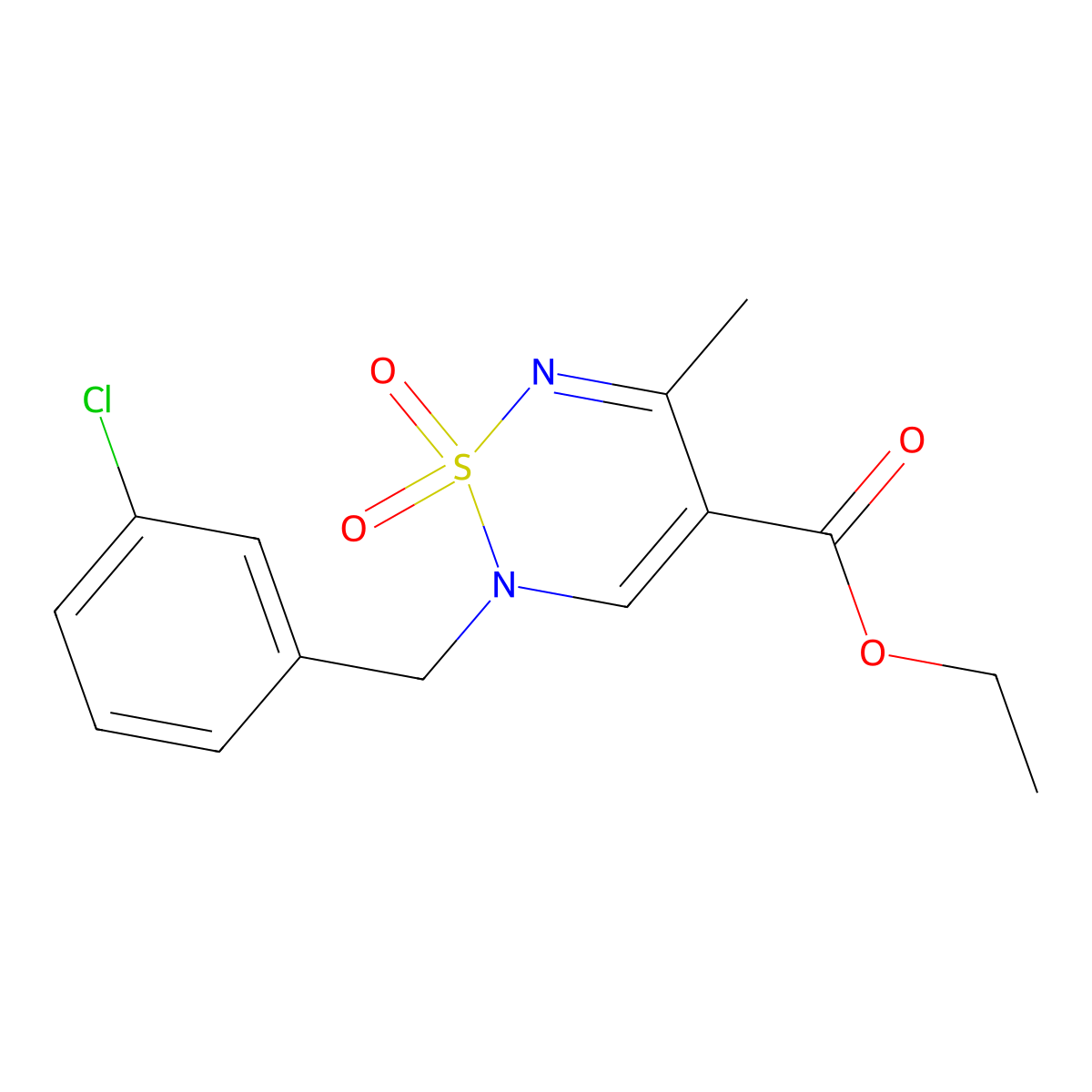 ethyl 2-(3-chlorobenzyl)-5-methyl-2H-1,2,6-thiadiazine-4-carboxylate 1,1-dioxide molecular structure, CAS 1291839-78-5