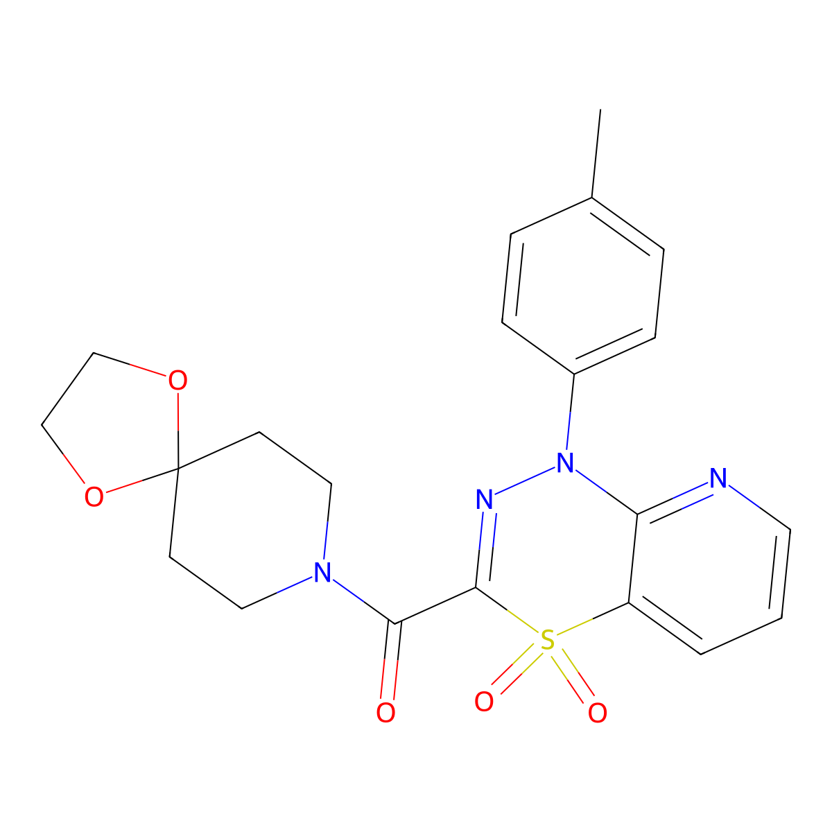3-(1,4-dioxa-8-azaspiro[4.5]dec-8-ylcarbonyl)-1-(4-methylphenyl)-1H-pyrido[2,3-e][1,3,4]thiadiazine 4,4-dioxide molecular structure, CAS 1291839-81-0