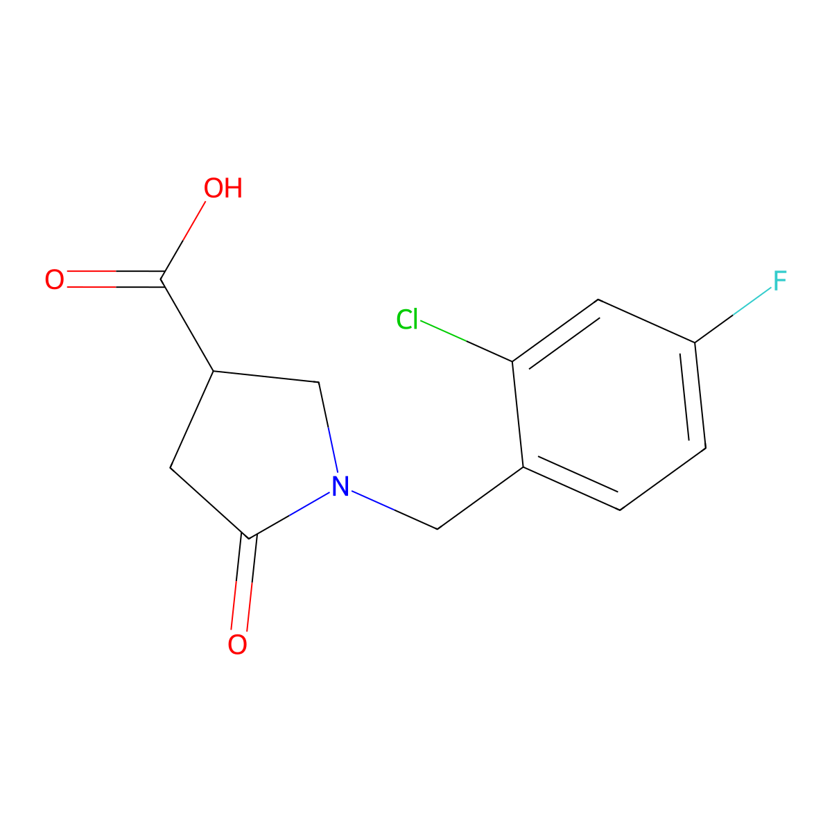 1-(2-Chloro-4-fluorobenzyl)-5-oxopyrrolidine-3-carboxylic acid molecular structure, CAS 1291839-95-6