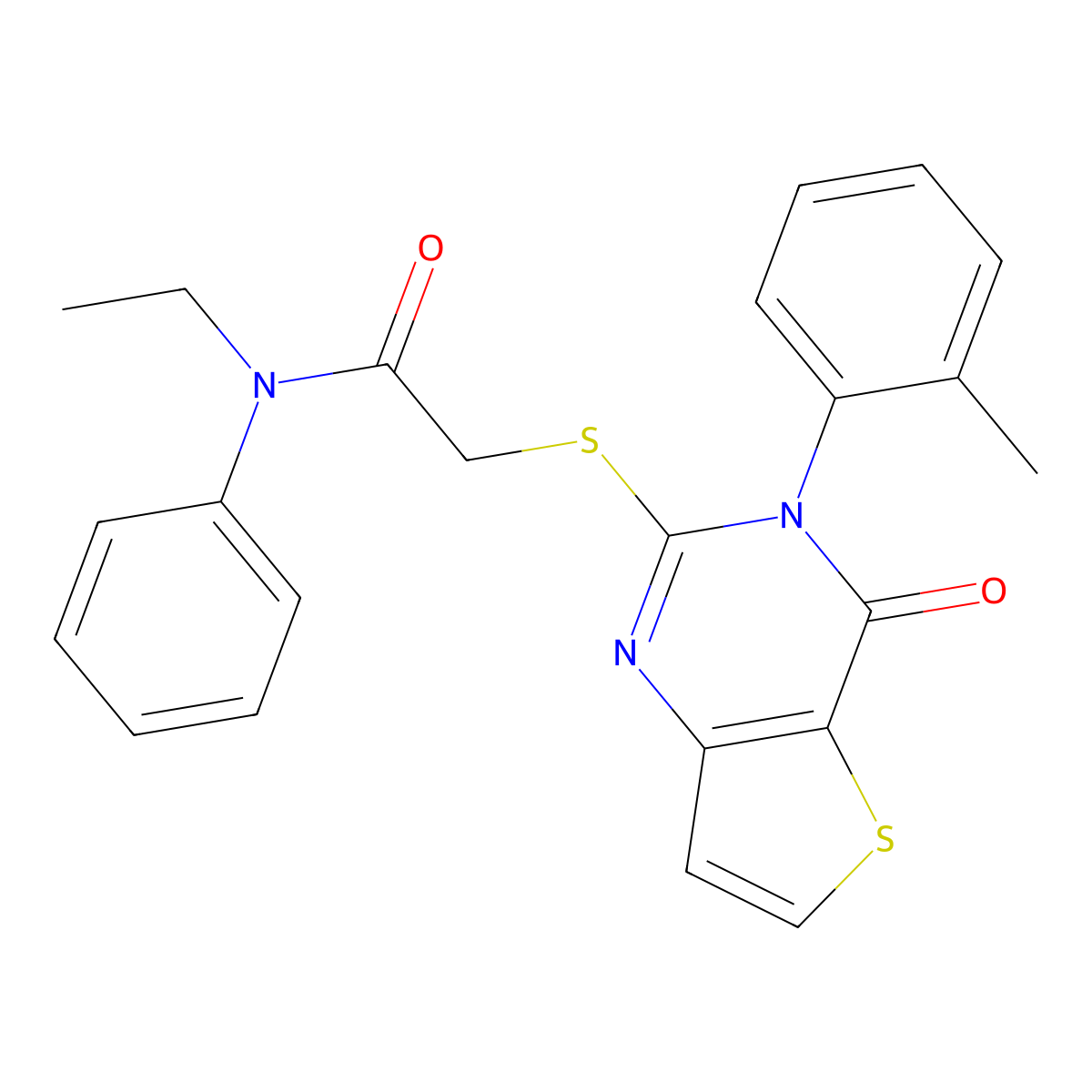 N-ethyl-2-{[3-(2-methylphenyl)-4-oxo-3,4-dihydrothieno[3,2-d]pyrimidin-2-yl]sulfanyl}-N-phenylacetamide molecular structure, CAS 1291841-17-2