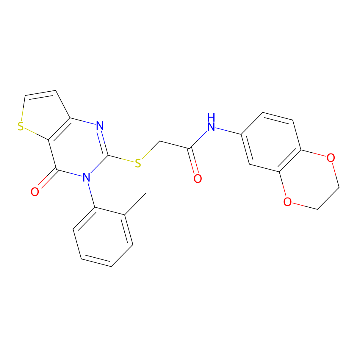 N-(2,3-dihydro-1,4-benzodioxin-6-yl)-2-{[3-(2-methylphenyl)-4-oxo-3,4-dihydrothieno[3,2-d]pyrimidin-2-yl]sulfanyl}acetamide molecular structure, CAS 1291841-20-7