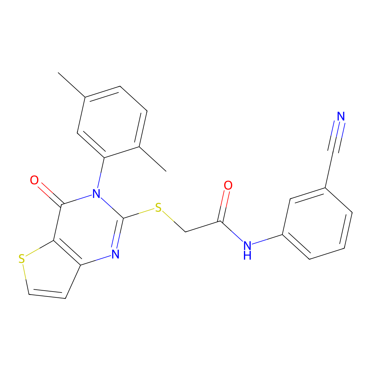 N-(3-cyanophenyl)-2-{[3-(2,5-dimethylphenyl)-4-oxo-3,4-dihydrothieno[3,2-d]pyrimidin-2-yl]sulfanyl}acetamide molecular structure, CAS 1291841-23-0