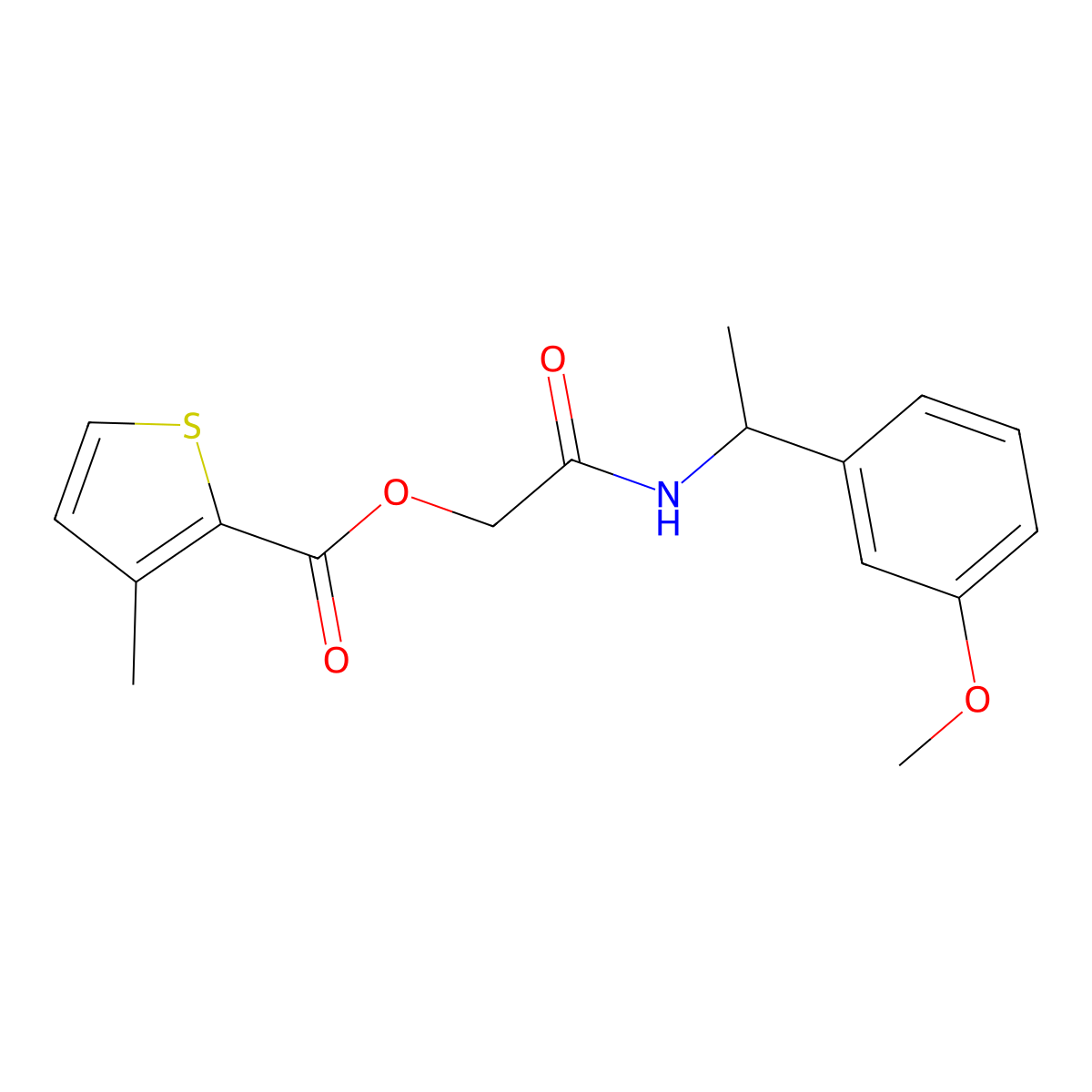 2-((1-(3-Methoxyphenyl)ethyl)amino)-2-oxoethyl 3-methylthiophene-2-carboxylate molecular structure, CAS 1291841-81-0