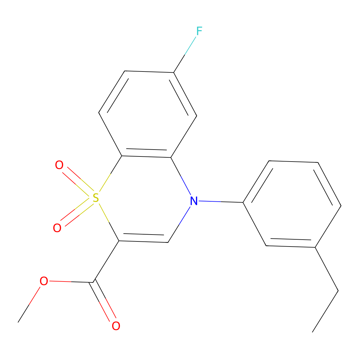 methyl 4-(3-ethylphenyl)-6-fluoro-4H-1,4-benzothiazine-2-carboxylate 1,1-dioxide molecular structure, CAS 1291842-02-8
