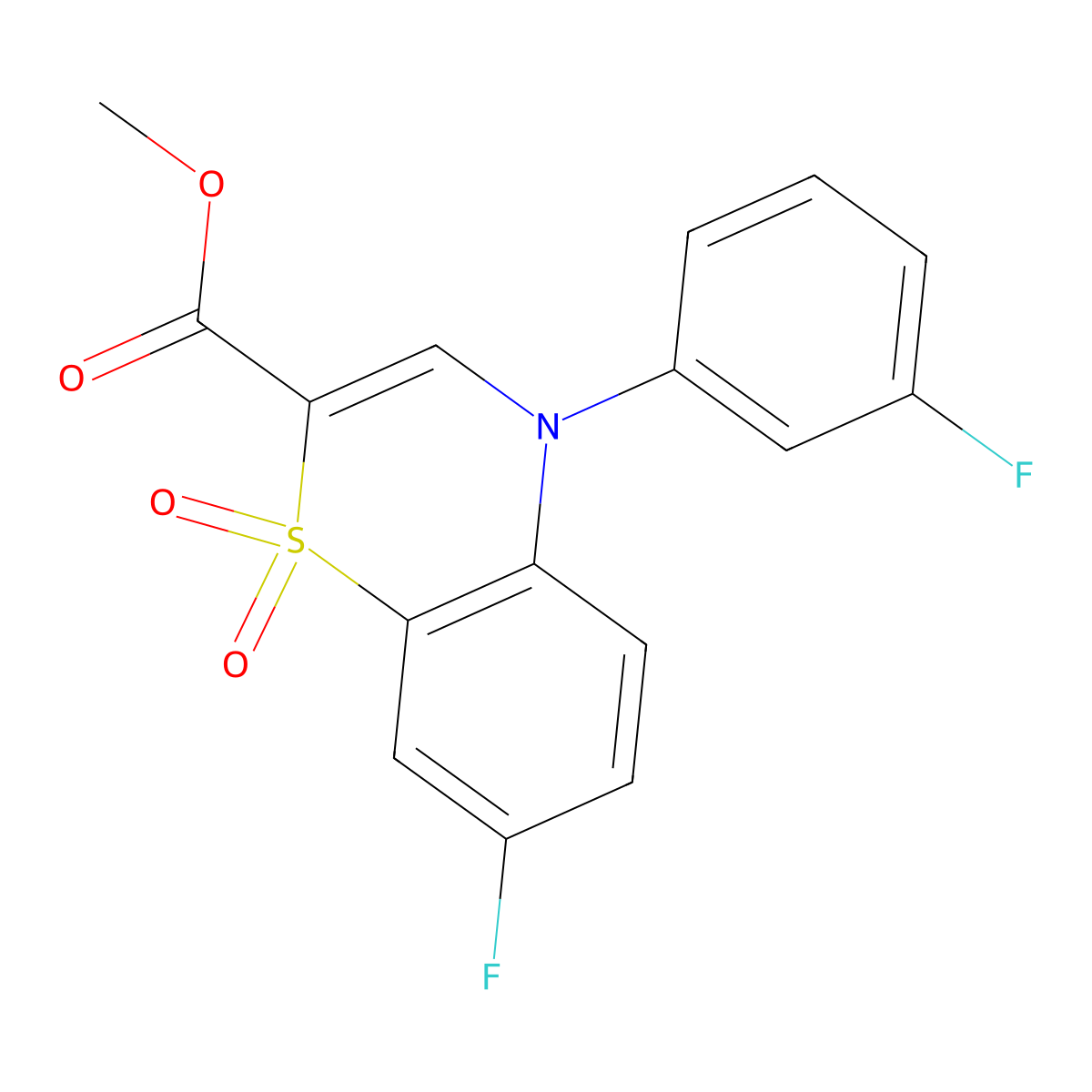 methyl 7-fluoro-4-(3-fluorophenyl)-4H-1,4-benzothiazine-2-carboxylate 1,1-dioxide molecular structure, CAS 1291842-05-1