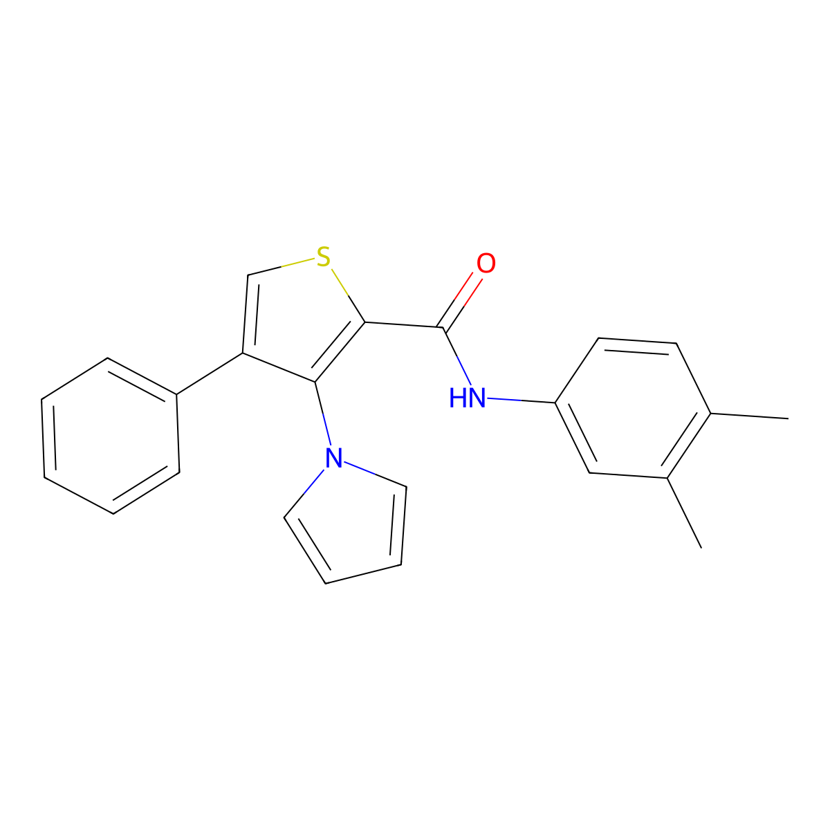 N-(3,4-dimethylphenyl)-4-phenyl-3-(1H-pyrrol-1-yl)thiophene-2-carboxamide molecular structure, CAS 1291842-12-0