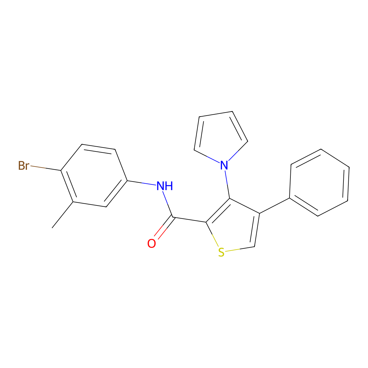 N-(4-bromo-3-methylphenyl)-4-phenyl-3-(1H-pyrrol-1-yl)thiophene-2-carboxamide molecular structure, CAS 1291842-15-3