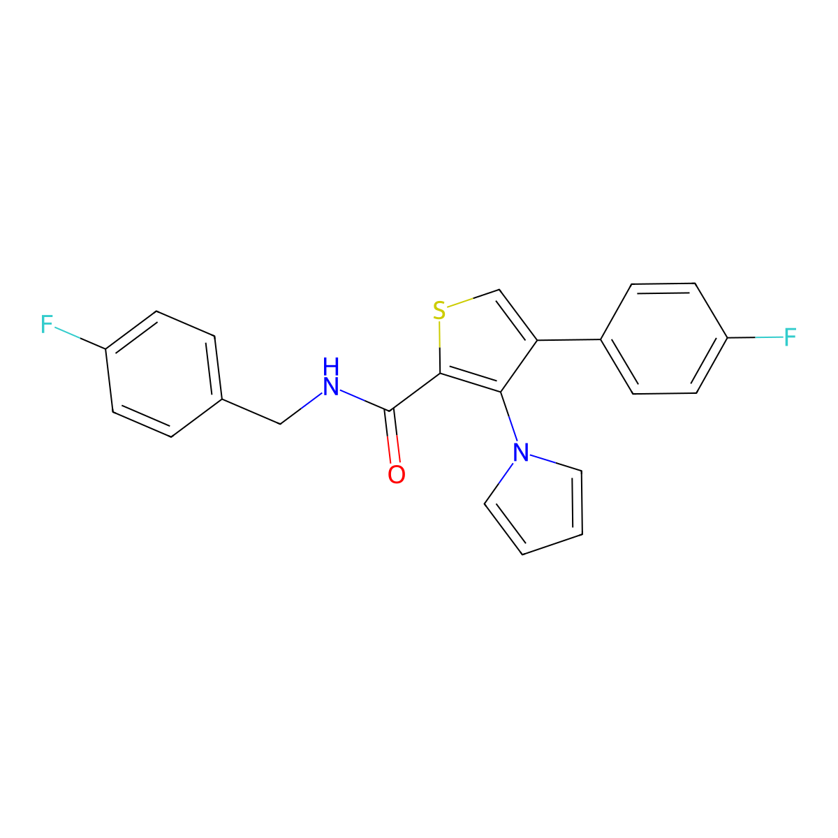N-(4-fluorobenzyl)-4-(4-fluorophenyl)-3-(1H-pyrrol-1-yl)thiophene-2-carboxamide molecular structure, CAS 1291842-22-2