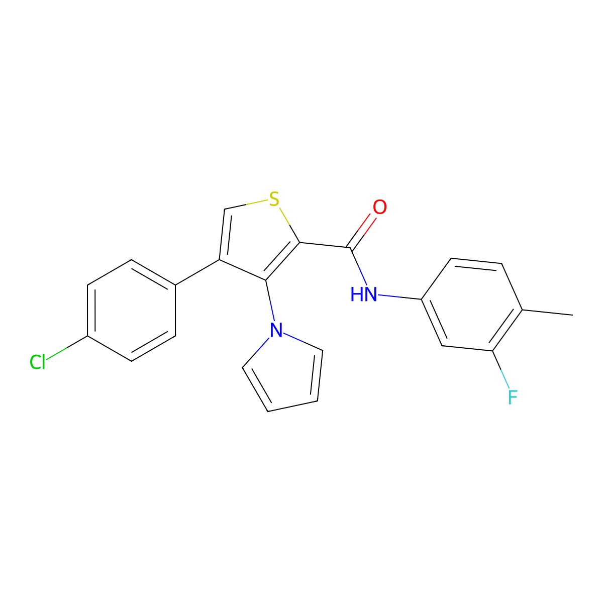 4-(4-chlorophenyl)-N-(3-fluoro-4-methylphenyl)-3-(1H-pyrrol-1-yl)thiophene-2-carboxamide molecular structure, CAS 1291842-24-4