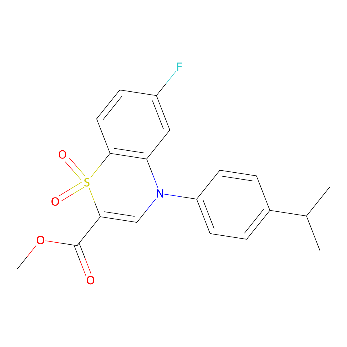 methyl 6-fluoro-4-(4-isopropylphenyl)-4H-benzo[b][1,4]thiazine-2-carboxylate 1,1-dioxide molecular structure, CAS 1291842-32-4