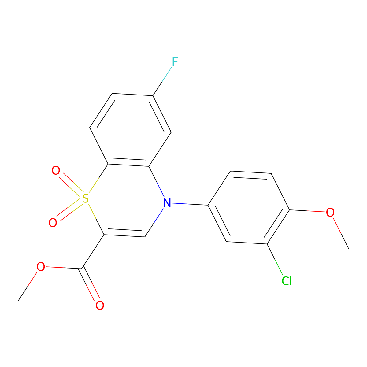 methyl 4-(3-chloro-4-methoxyphenyl)-6-fluoro-4H-1,4-benzothiazine-2-carboxylate 1,1-dioxide molecular structure, CAS 1291842-33-5