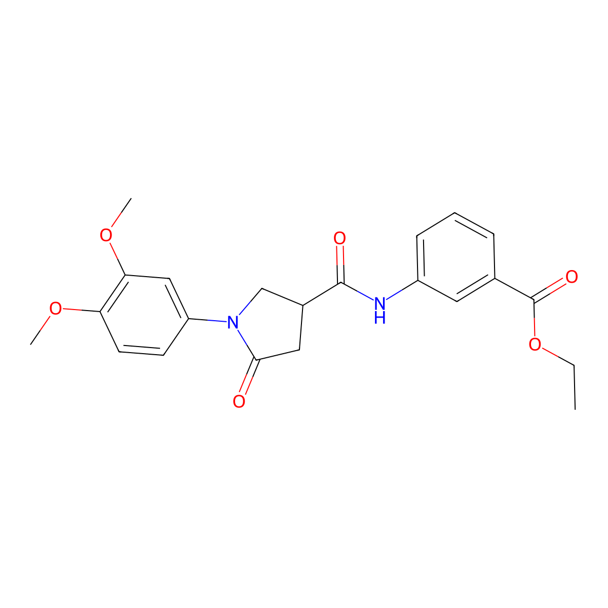 Ethyl 3-({[1-(3,4-dimethoxyphenyl)-5-oxopyrrolidin-3-yl]carbonyl}amino)benzoate molecular structure, CAS 1291842-44-8