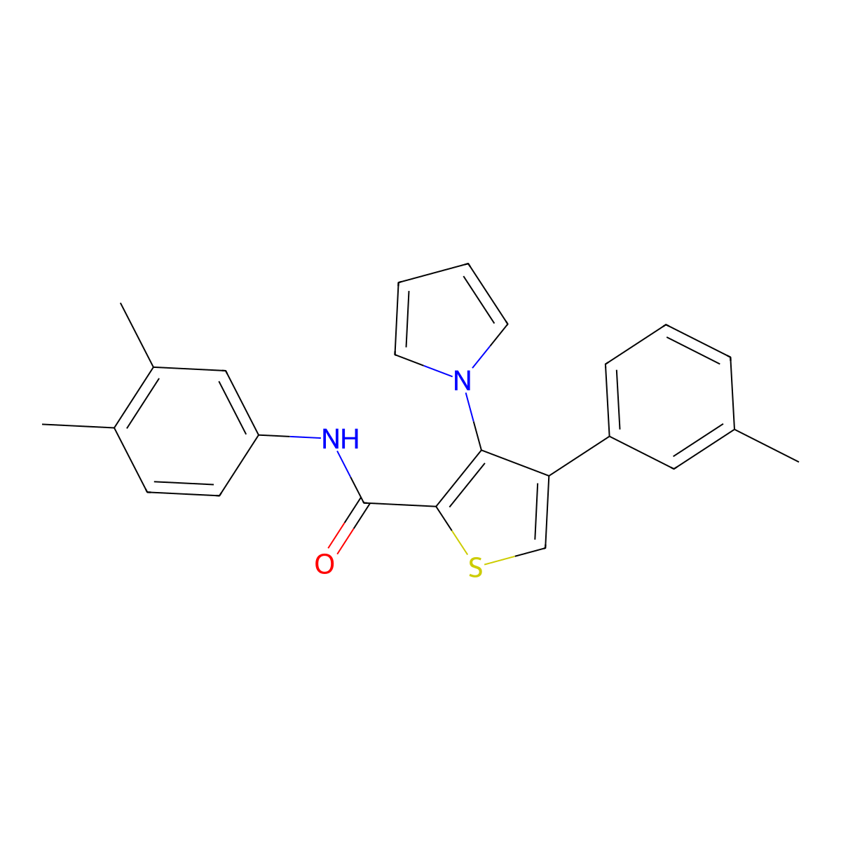 N-(3,4-dimethylphenyl)-4-(3-methylphenyl)-3-(1H-pyrrol-1-yl)thiophene-2-carboxamide molecular structure, CAS 1291842-54-0