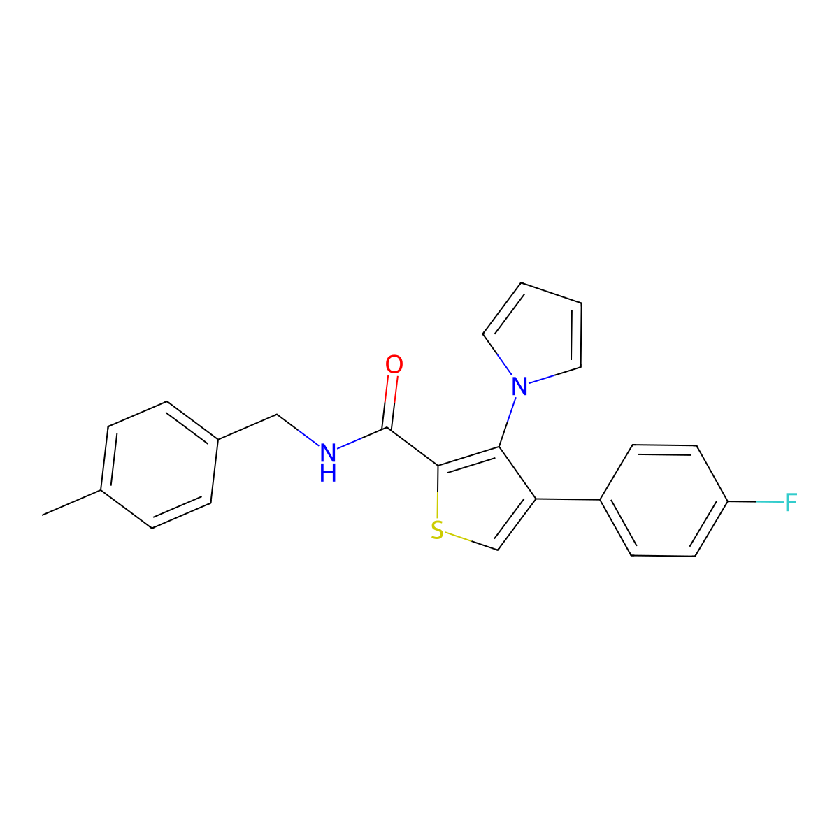 4-(4-fluorophenyl)-N-(4-methylbenzyl)-3-(1H-pyrrol-1-yl)thiophene-2-carboxamide molecular structure, CAS 1291842-57-3