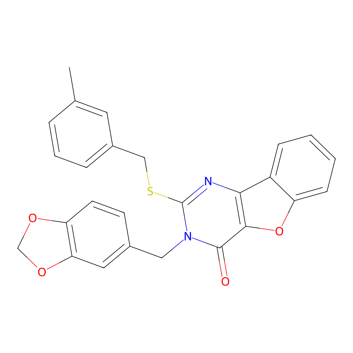 3-(1,3-benzodioxol-5-ylmethyl)-2-[(3-methylbenzyl)sulfanyl][1]benzofuro[3,2-d]pyrimidin-4(3H)-one molecular structure, CAS 1291842-65-3