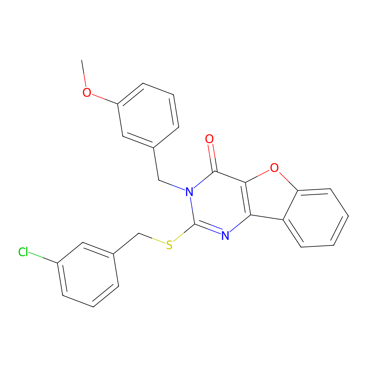 2-[(3-chlorobenzyl)sulfanyl]-3-(3-methoxybenzyl)[1]benzofuro[3,2-d]pyrimidin-4(3H)-one molecular structure, CAS 1291842-69-7