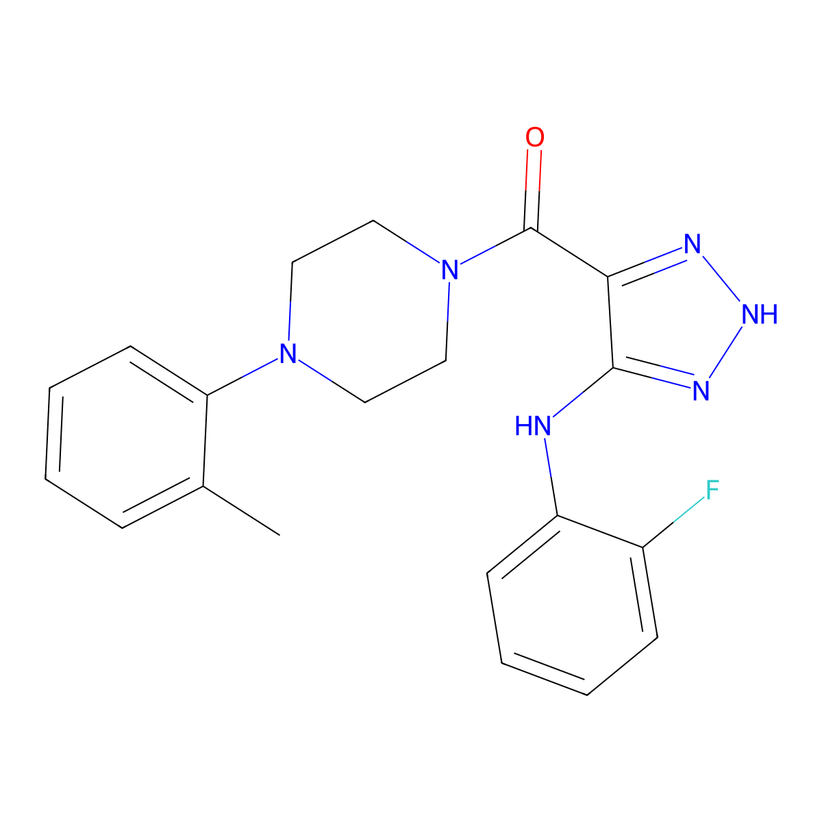 {5-[(2-fluorophenyl)amino]-1H-1,2,3-triazol-4-yl}[4-(2-methylphenyl)piperazin-1-yl]methanone molecular structure, CAS 1291842-94-8