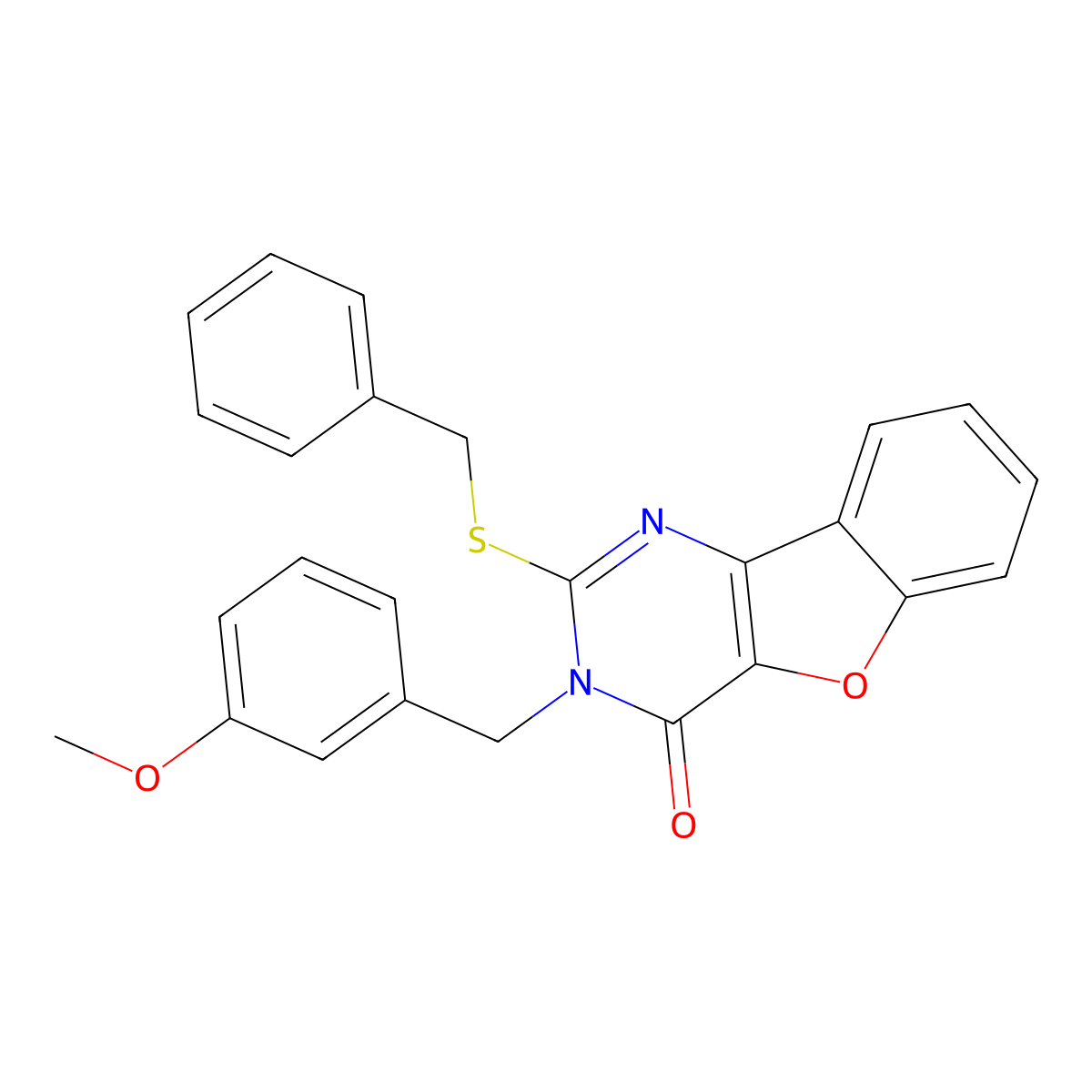 2-(benzylsulfanyl)-3-(3-methoxybenzyl)[1]benzofuro[3,2-d]pyrimidin-4(3H)-one molecular structure, CAS 1291842-97-1