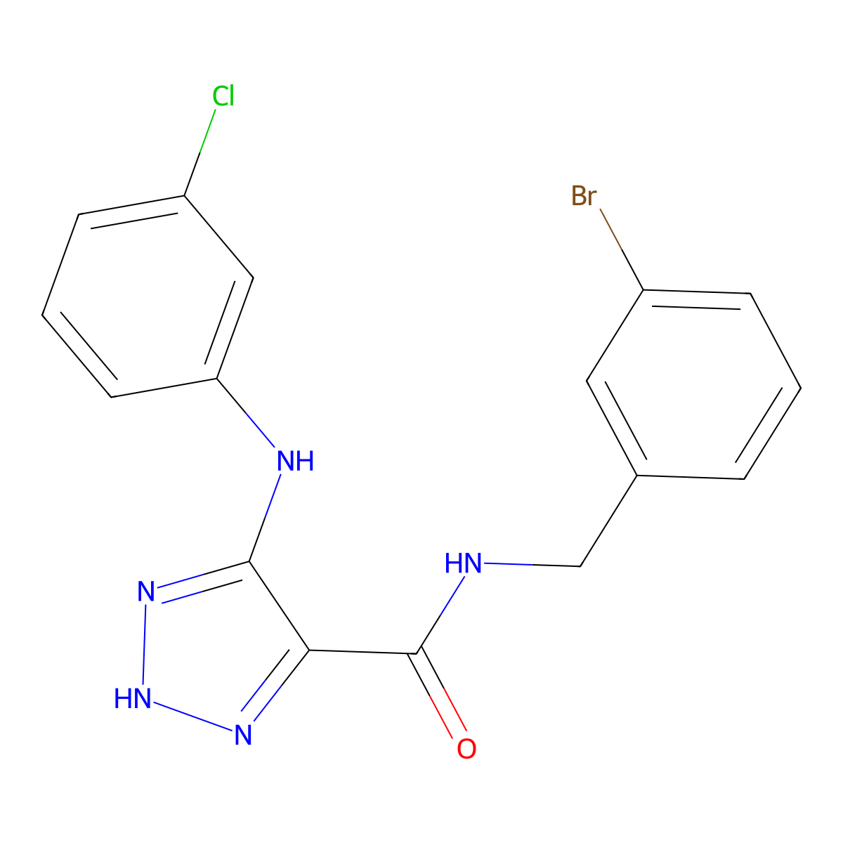 N-(3-bromobenzyl)-5-((3-chlorophenyl)amino)-1H-1,2,3-triazole-4-carboxamide molecular structure, CAS 1291843-12-3