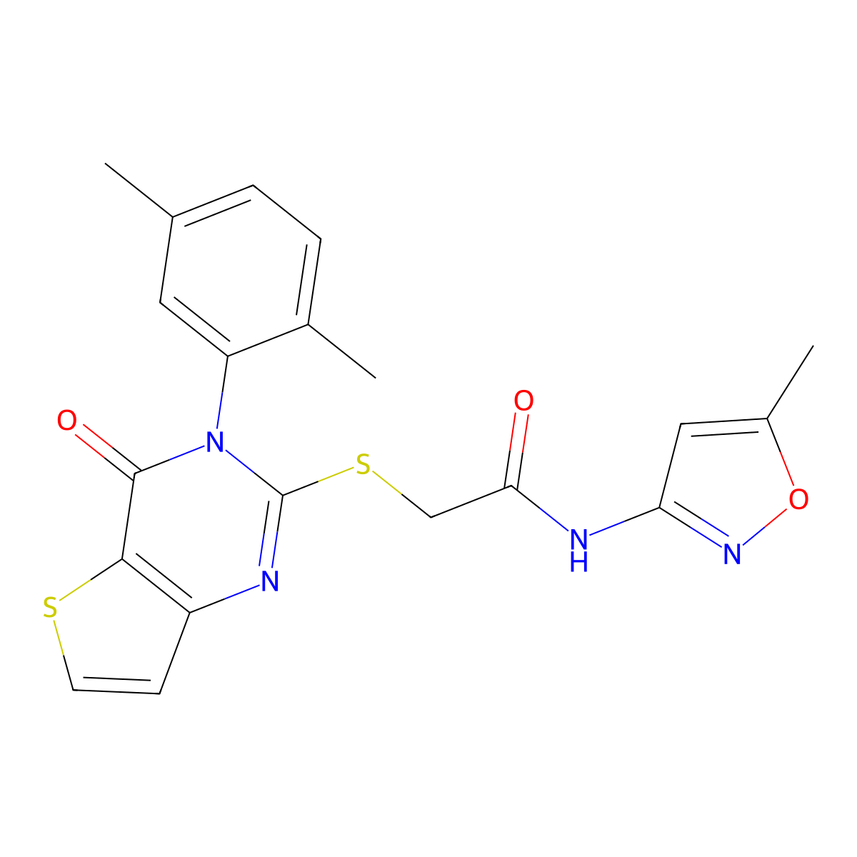 2-{[3-(2,5-dimethylphenyl)-4-oxo-3,4-dihydrothieno[3,2-d]pyrimidin-2-yl]sulfanyl}-N-(5-methyl-1,2-oxazol-3-yl)acetamide molecular structure, CAS 1291843-44-1