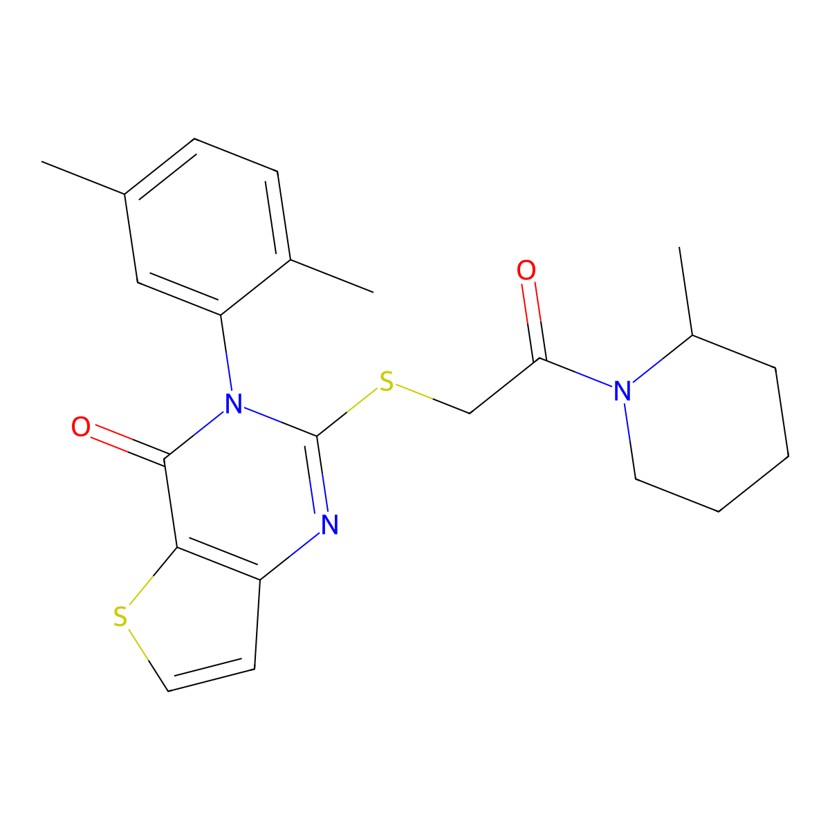 3-(2,5-dimethylphenyl)-2-{[2-(2-methylpiperidin-1-yl)-2-oxoethyl]sulfanyl}thieno[3,2-d]pyrimidin-4(3H)-one molecular structure, CAS 1291843-45-2