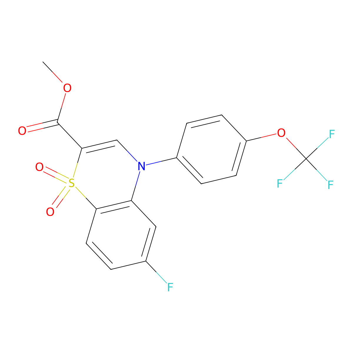 methyl 6-fluoro-4-[4-(trifluoromethoxy)phenyl]-4H-1,4-benzothiazine-2-carboxylate 1,1-dioxide molecular structure, CAS 1291844-06-8