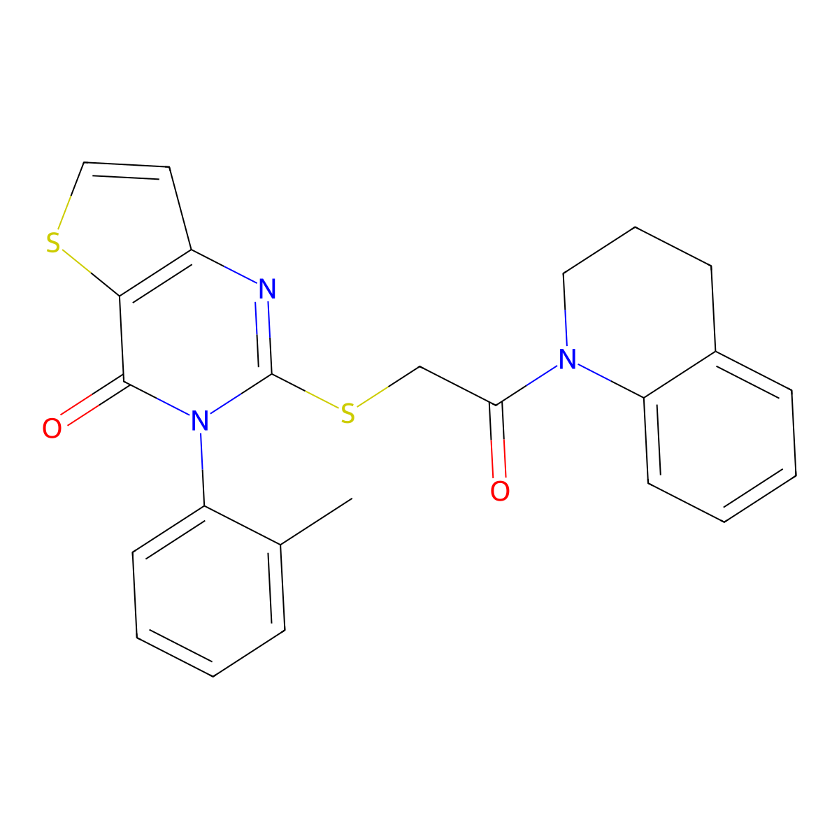 2-{[2-(3,4-dihydroquinolin-1(2H)-yl)-2-oxoethyl]sulfanyl}-3-(2-methylphenyl)thieno[3,2-d]pyrimidin-4(3H)-one molecular structure, CAS 1291844-27-3
