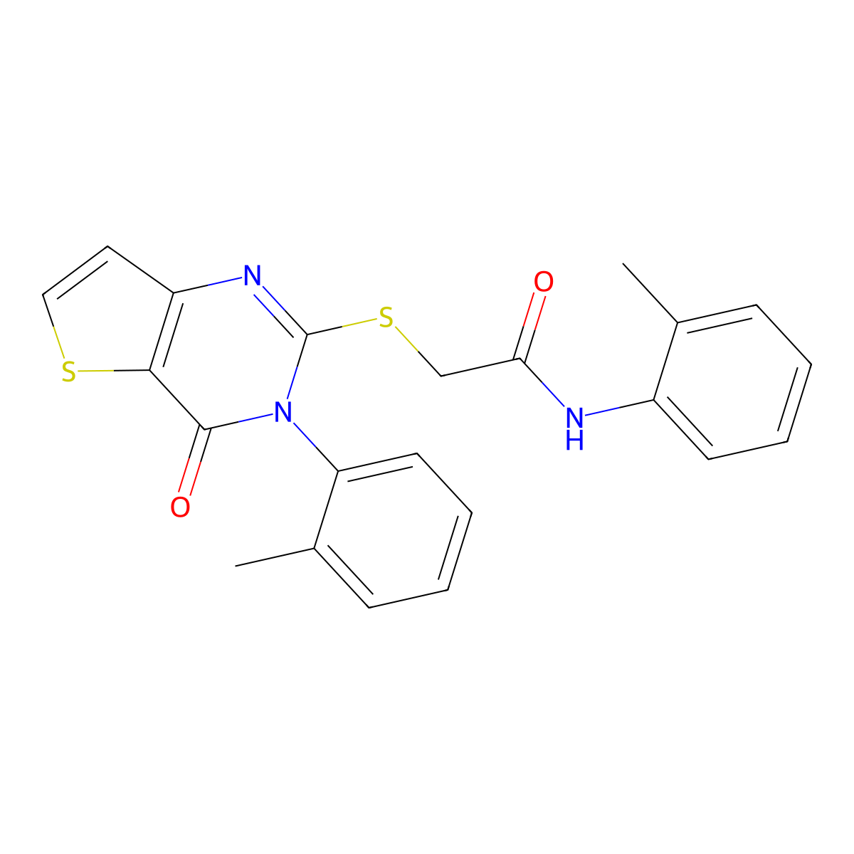 N-(2-methylphenyl)-2-{[3-(2-methylphenyl)-4-oxo-3,4-dihydrothieno[3,2-d]pyrimidin-2-yl]sulfanyl}acetamide molecular structure, CAS 1291844-32-0