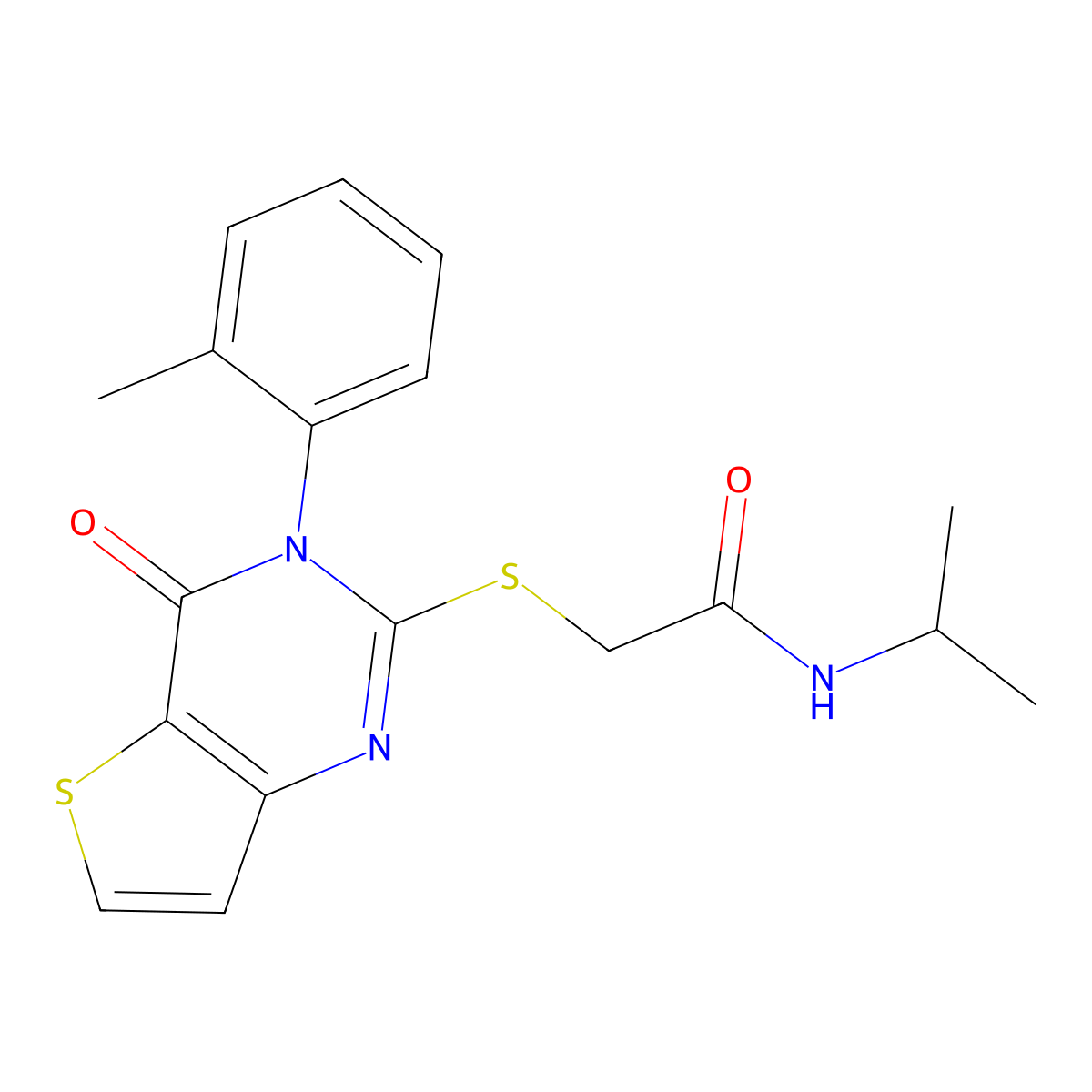 2-{[3-(2-methylphenyl)-4-oxo-3,4-dihydrothieno[3,2-d]pyrimidin-2-yl]sulfanyl}-N-(propan-2-yl)acetamide molecular structure, CAS 1291844-39-7