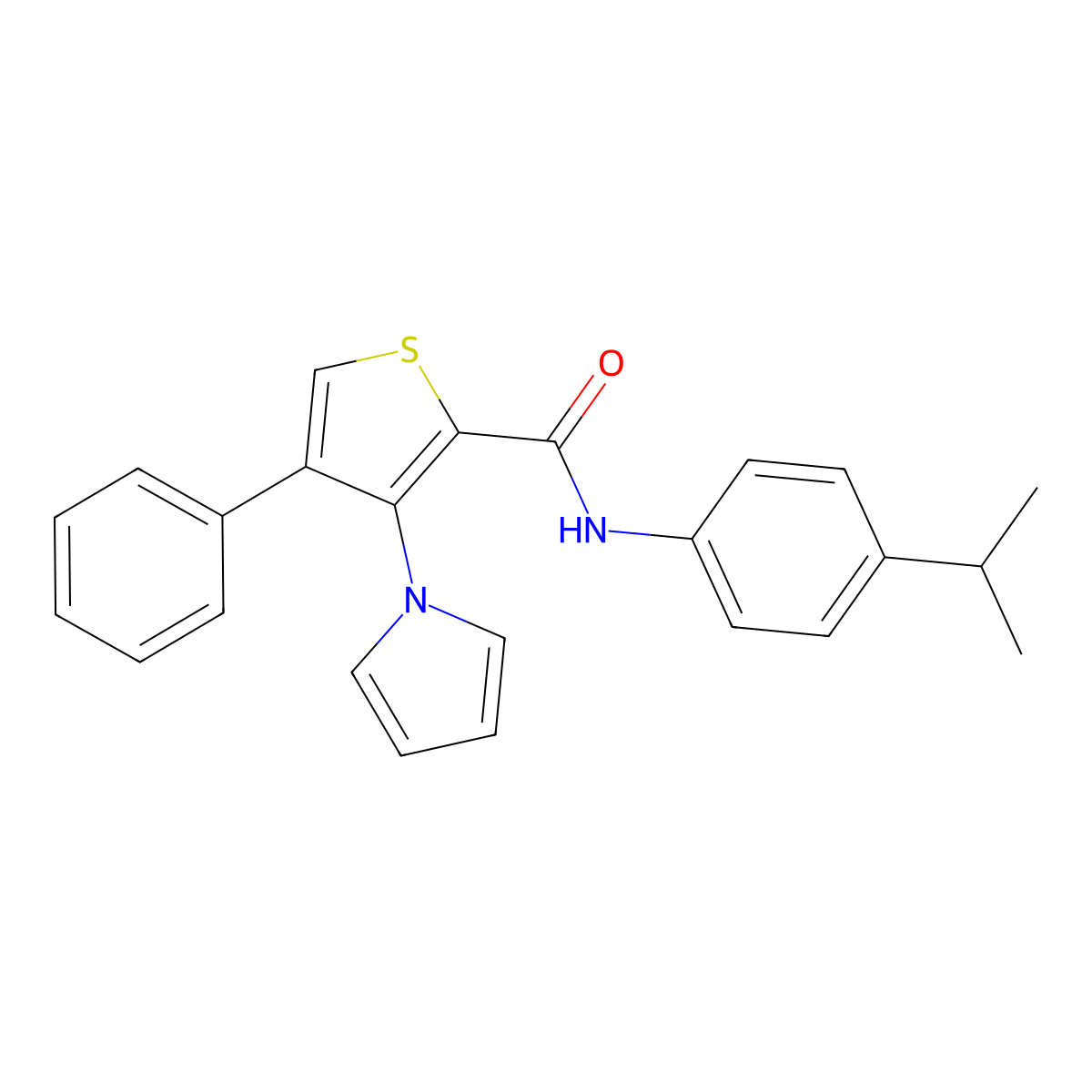 4-phenyl-N-[4-(propan-2-yl)phenyl]-3-(1H-pyrrol-1-yl)thiophene-2-carboxamide molecular structure, CAS 1291844-40-0