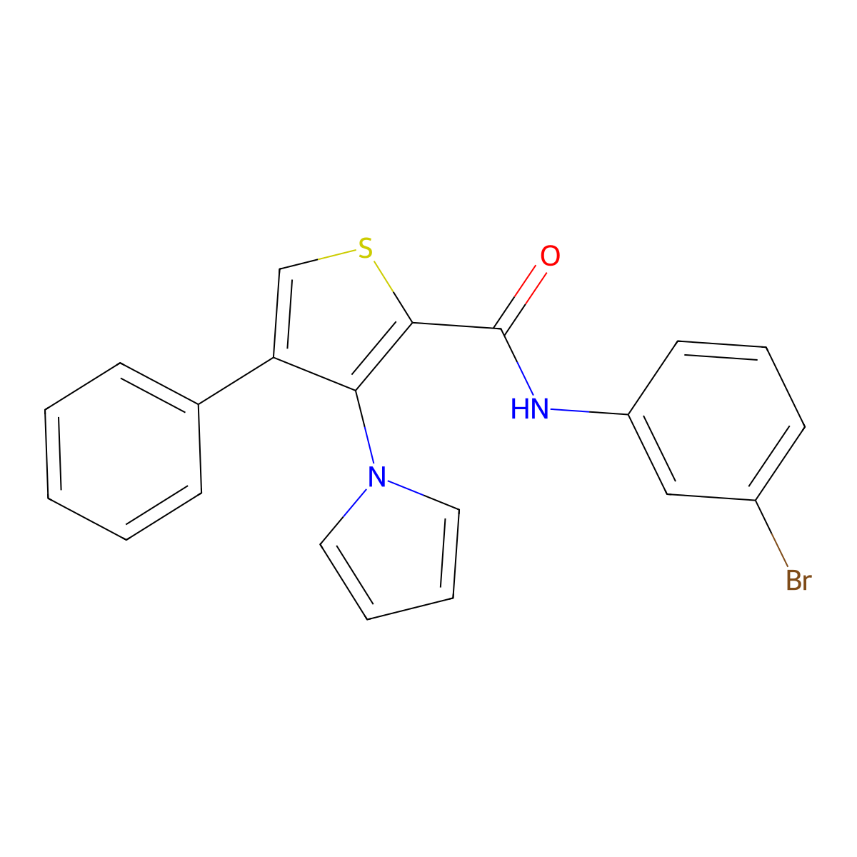 N-(3-bromophenyl)-4-phenyl-3-(1H-pyrrol-1-yl)thiophene-2-carboxamide molecular structure, CAS 1291844-43-3