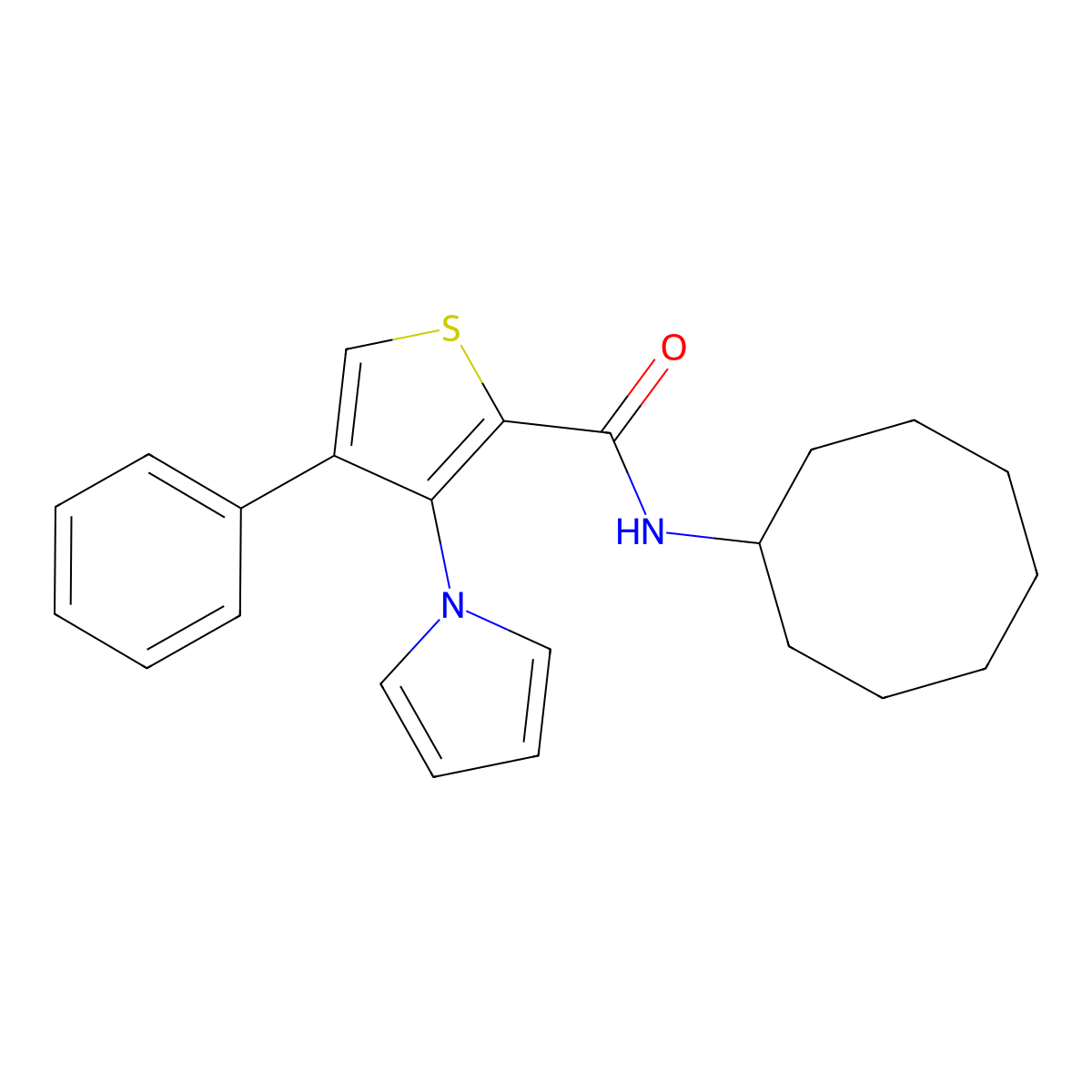 N-cyclooctyl-4-phenyl-3-(1H-pyrrol-1-yl)thiophene-2-carboxamide molecular structure, CAS 1291844-47-7