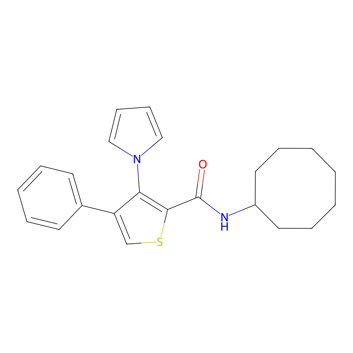 N-cyclooctyl-4-phenyl-3-(1H-pyrrol-1-yl)thiophene-2-carboxamide molecular structure, CAS 1291844-47-7