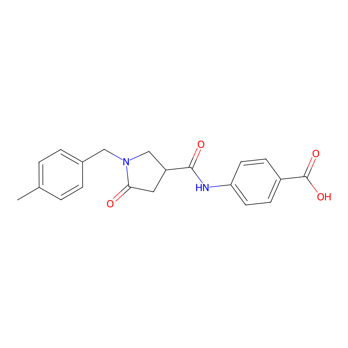 4-({[1-(4-Methylbenzyl)-5-oxopyrrolidin-3-yl]carbonyl}amino)benzoic acid molecular structure, CAS 1291844-49-9