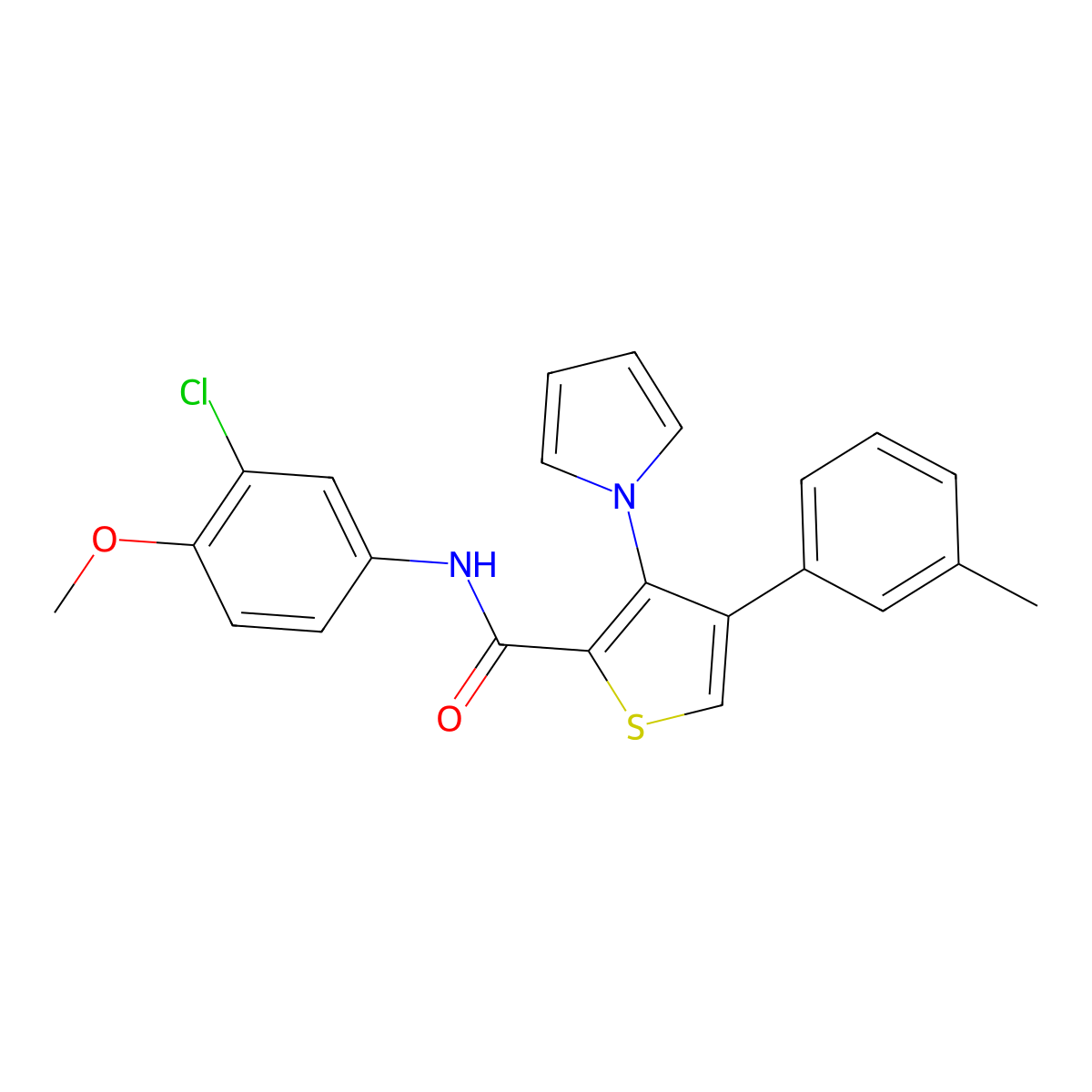 N-(3-chloro-4-methoxyphenyl)-4-(3-methylphenyl)-3-(1H-pyrrol-1-yl)thiophene-2-carboxamide molecular structure, CAS 1291844-51-3