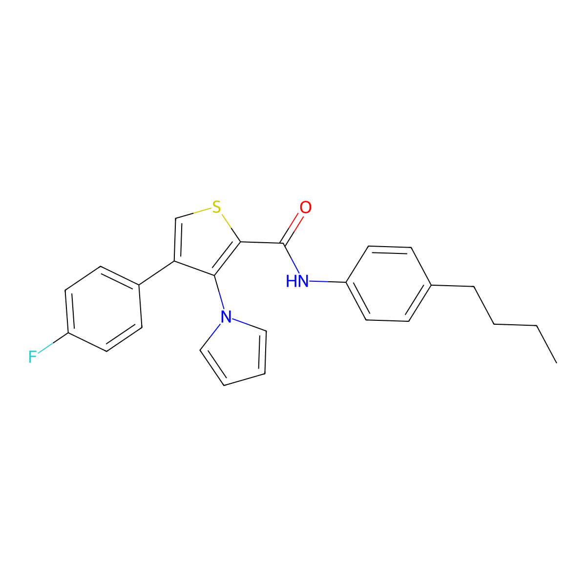 N-(4-butylphenyl)-4-(4-fluorophenyl)-3-(1H-pyrrol-1-yl)thiophene-2-carboxamide molecular structure, CAS 1291844-58-0
