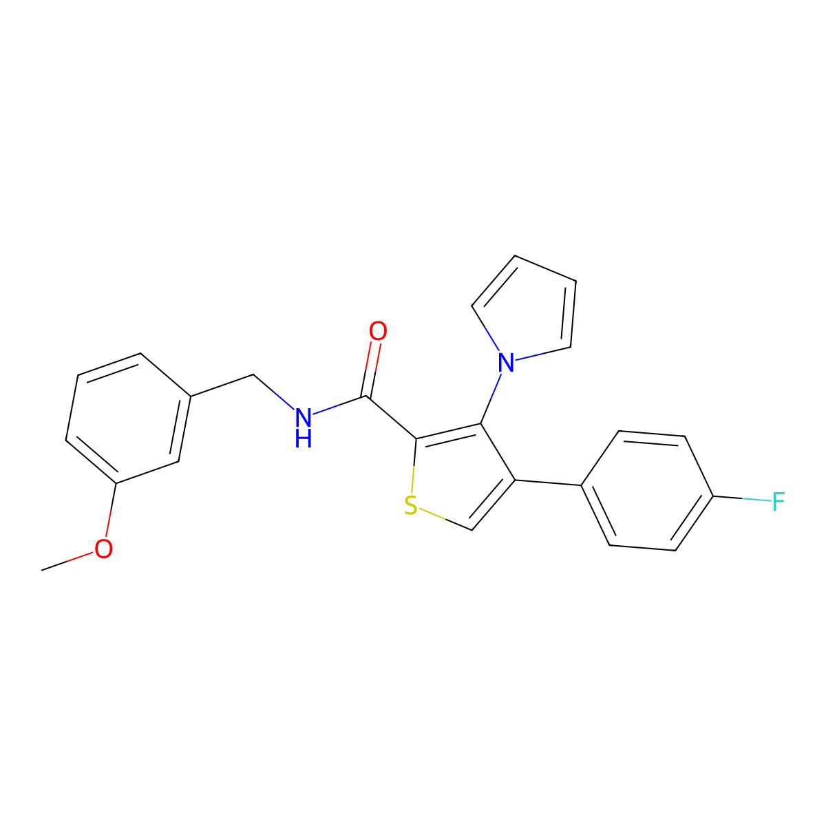 4-(4-fluorophenyl)-N-(3-methoxybenzyl)-3-(1H-pyrrol-1-yl)thiophene-2-carboxamide molecular structure, CAS 1291844-67-1
